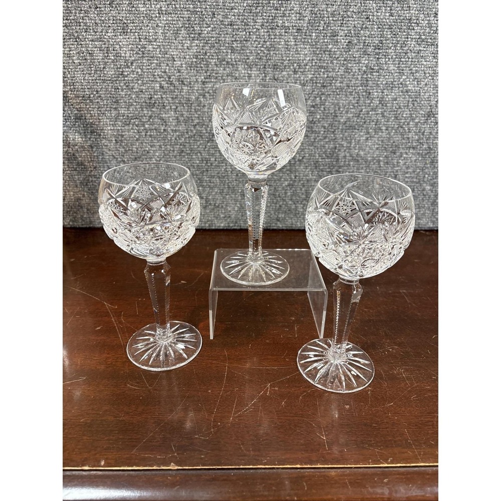 4~Vtg~Hock Wine Glasses Camelia by Crystal Clear Industries~7.5"
